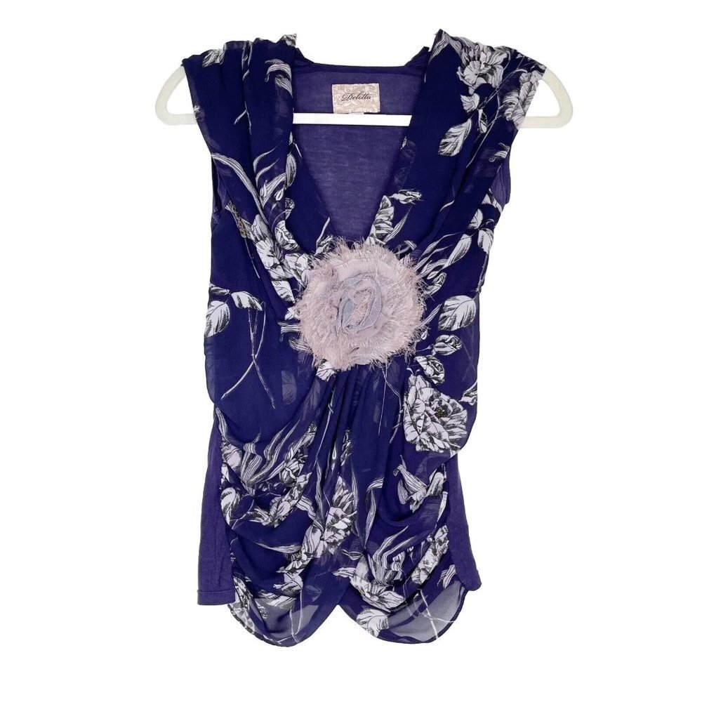 Anthropologie Deletta Top Womens Size XS Blue Pink Floral